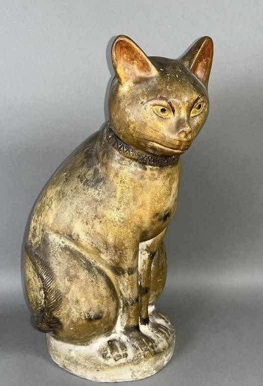 LARGE SIZE SEATED CHALKWARE CAT 2fb12f0