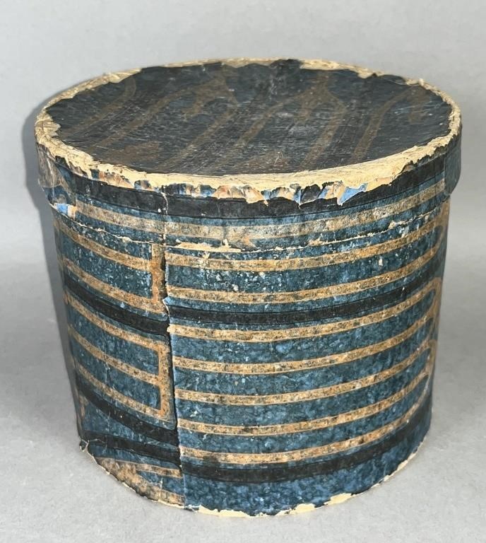 BLUE WALLPAPER COVERED BOX CA. 1830S;