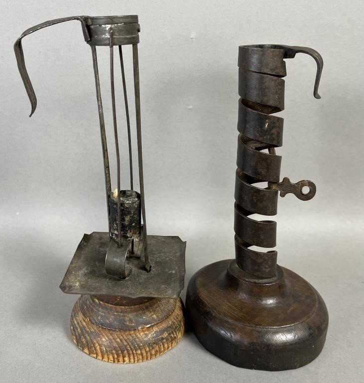 2 EARLY PUSH ROD CANDLE STICKS CA. 18TH