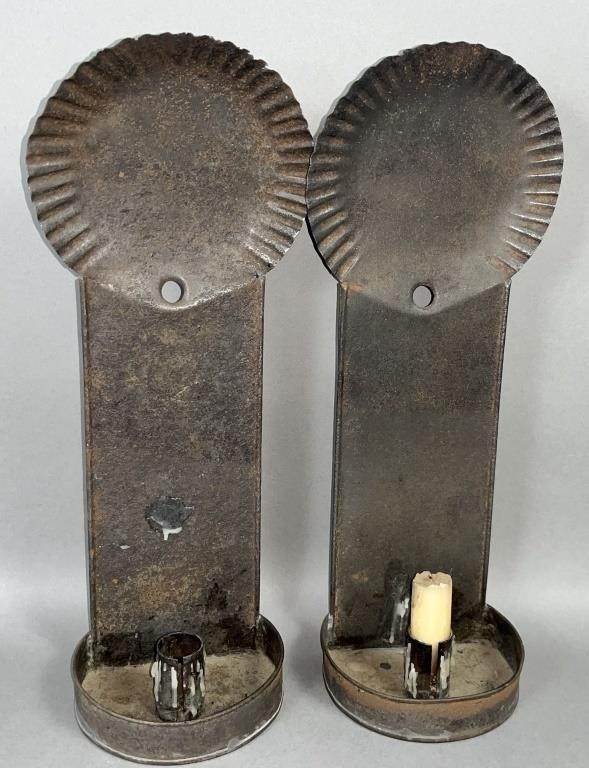 PAIR OF SHELL TOP TIN WALL SCONCES 2fb1379