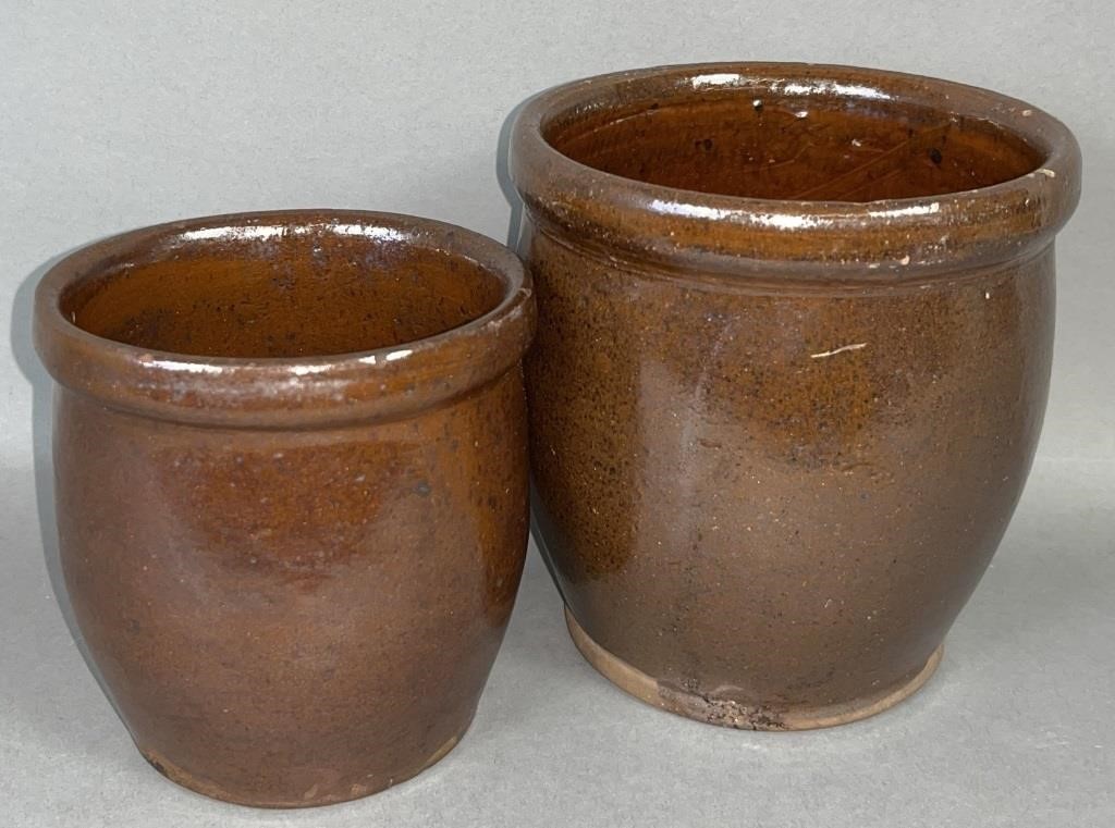 2 PA REDWARE JELLY JARS CA. 1880; SLIGHTLYbulbous