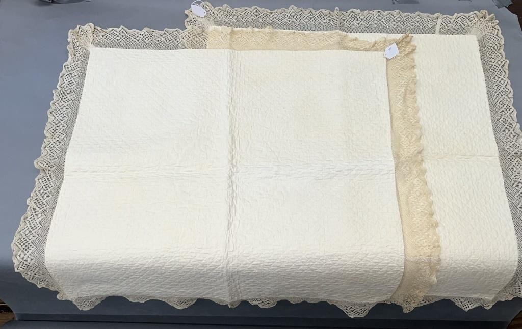 FINE MATCHED PAIR OF WHITEWORK QUILTED