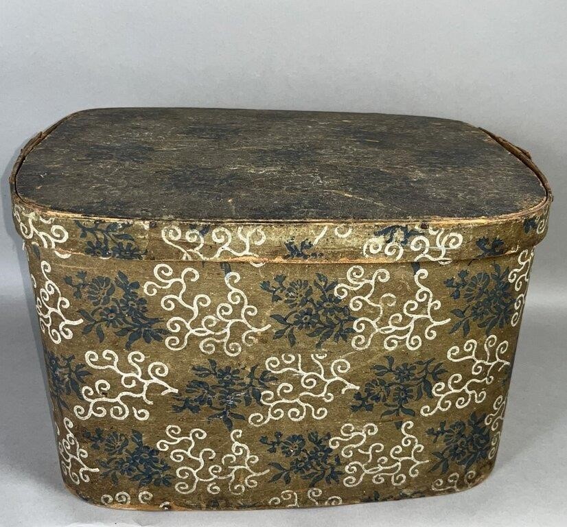 PA WALLPAPER COVERED LIDDED WOODEN HAT