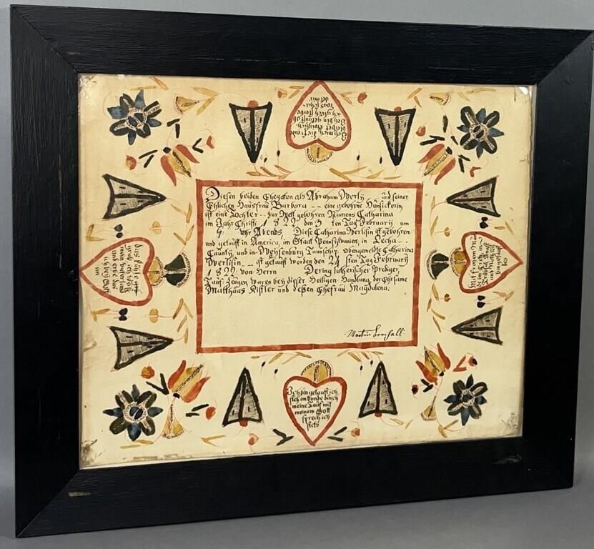 FRAMED MARTIN BRECHALL FRAKTUR FOR BIRTH