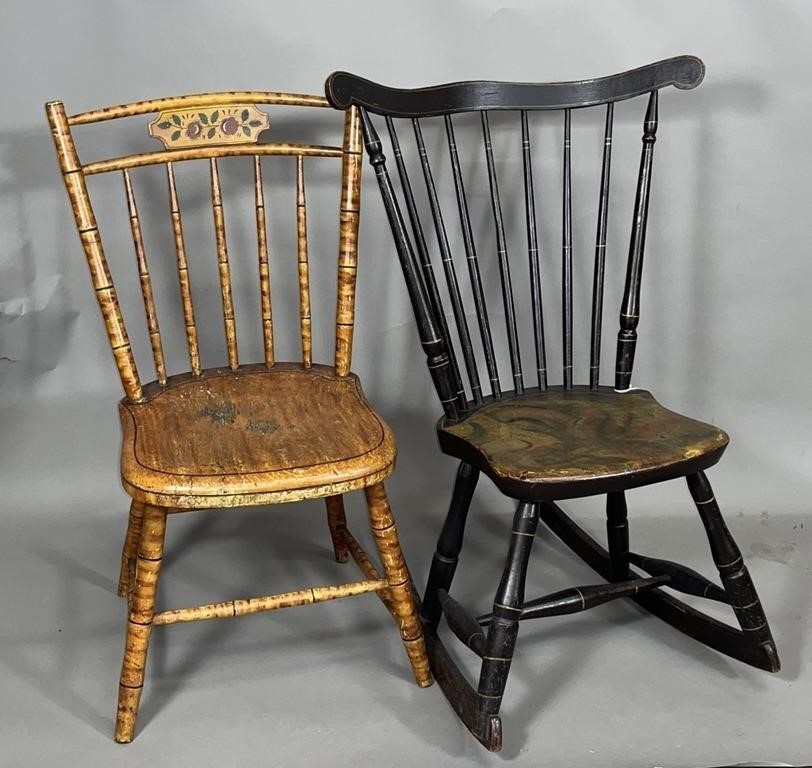 SIGNED WINDSOR CHAIR & ROCKER CA. 1810;