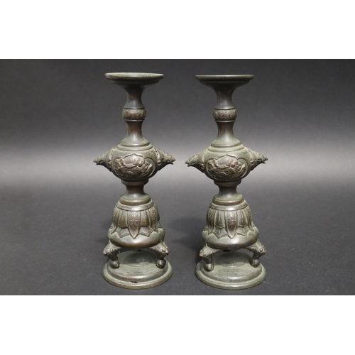 Pair of antique Japanese bronze candlesticks,