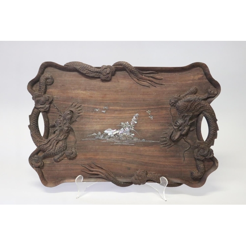 Oriental hardwood twin handled tray