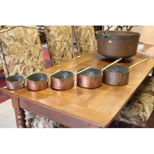 Set of five French copper saucepans  2fb1686