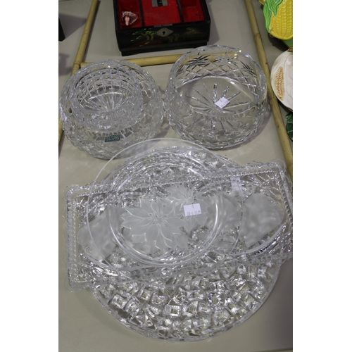 Selection of cut crystal bowls and trays,