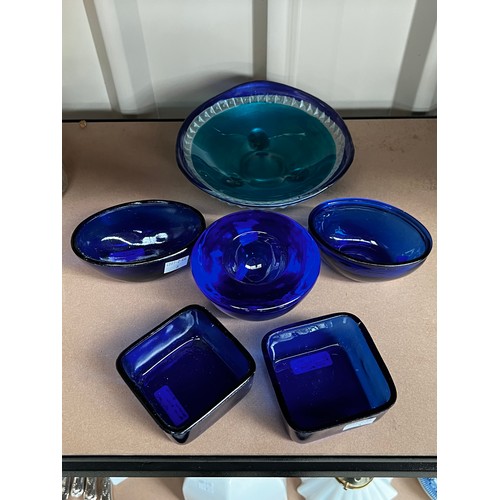 Assortment of blue glass including Kosta