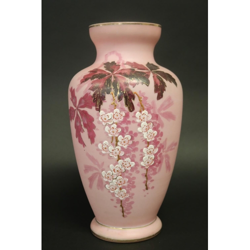 Antique pink milk glass vase decorated 2fb188a