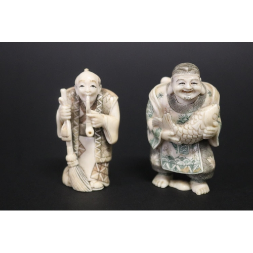 Two well carved Japanese ivory small