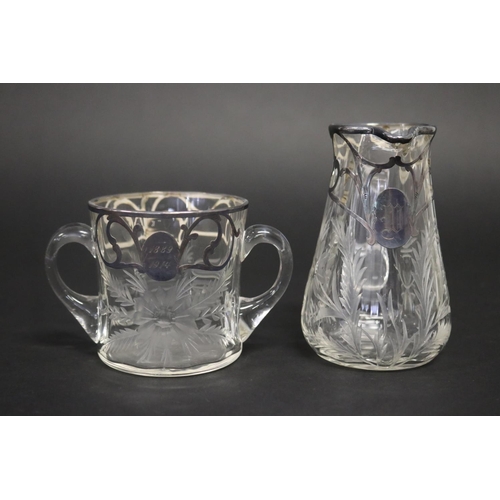 Antique glass milk & twin handled sugar