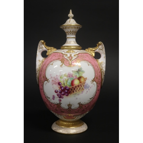 Royal Worcester twin handled pink ground