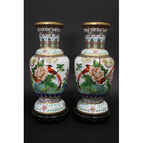 Pair of cloisonne enamel vases, decorated