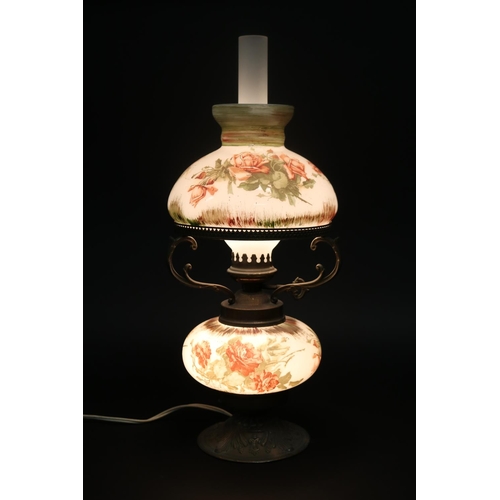 Milk glass lamp with rose decoration  2fb18e0