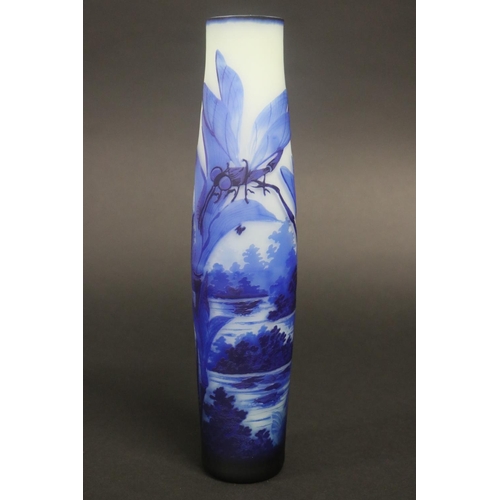 Galle style blue dragonfly vase, approx