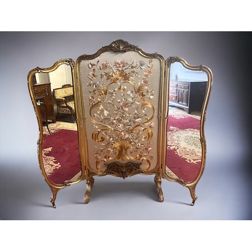 A LOUIS XI STYLE GILTWOOD THREE PANEL