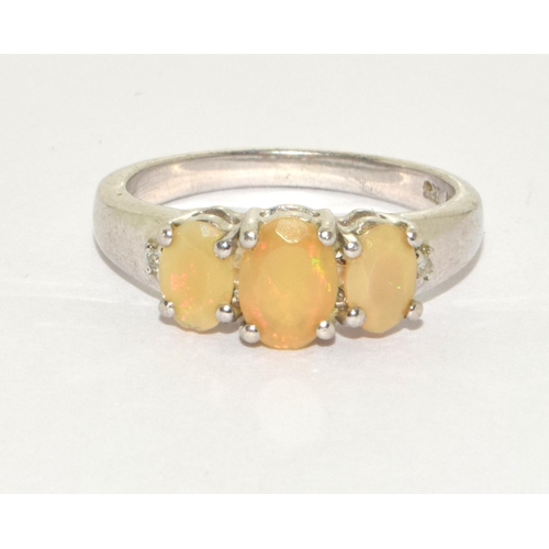 925 silver 3 stone Opal ring size N