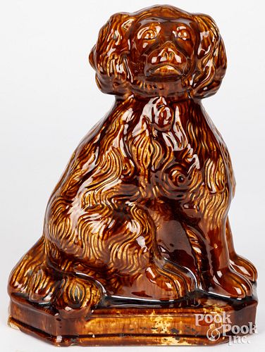 LARGE YELLOWWARE SPANIEL, 19TH C.Large