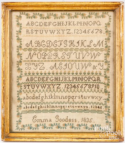 SILK ON LINEN SAMPLER, DATED 1835Silk