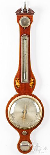 ENGLISH INLAID MAHOGANY BANJO BAROMETER,