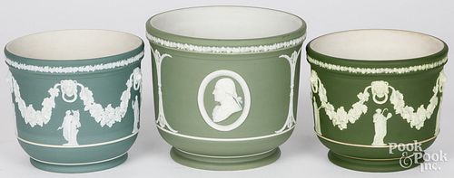 THREE WEDGWOOD GREEN JASPERWARE PLANTERSThree