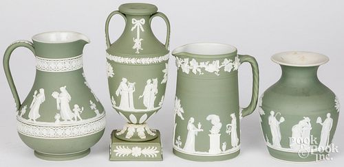 FOUR PIECES OF WEDGWOOD GREEN JASPERWAREFour 2fb1caa