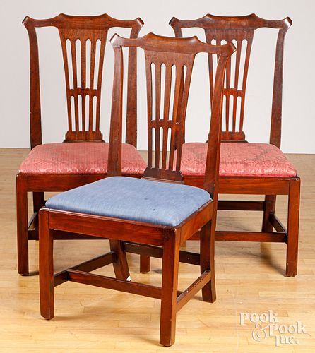 THREE CHIPPENDALE MAHOGANY DINING CHAIRSThree