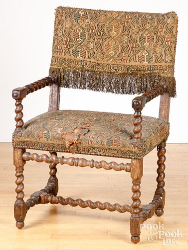 WILLIAM AND MARY BARLEY TWIST ARMCHAIR,