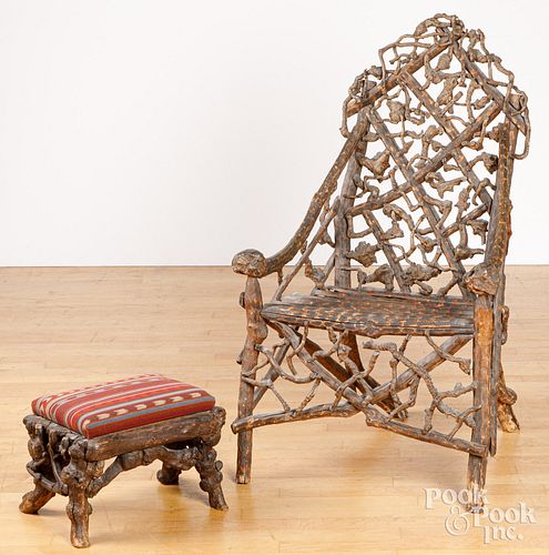 ADIRONDACK ROOT ARMCHAIR AND FOOTSTOOLAdirondack 2fb1cc2