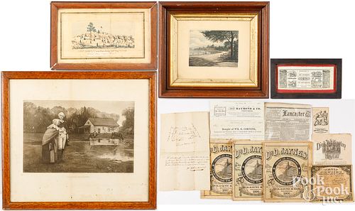 GROUP OF FRAMED LITHOGRAPHS AND EPHEMERAGroup