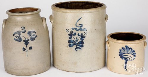 THREE STONEWARE CROCKS, 19TH C.Three