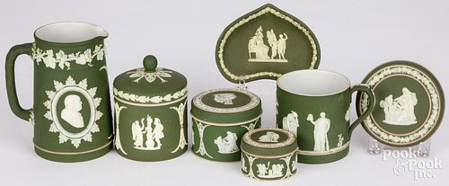 SEVEN PIECES OF WEDGWOOD GREEN JASPERWARESeven