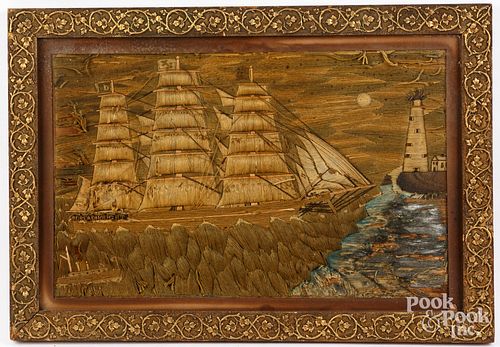 WOOLWORK SHIP PORTRAIT 19TH C Woolwork 2fb1e1b