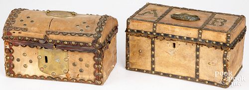 TWO HIDE AND BRASS TACK DOCUMENT BOXESTwo