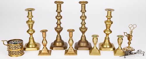 BRASS CANDLESTICKS, LATE 19TH C., ETC.Brass