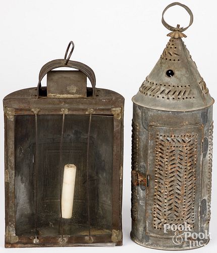 TWO TIN CARRY LANTERNS, 19TH C.Two tin