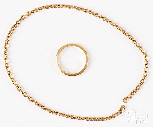 22K GOLD RING, 18K CHAIN22K gold ring