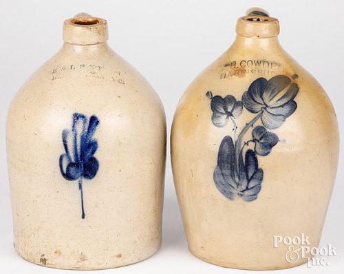 TWO STONEWARE JUGS, 19TH C.Two stoneware