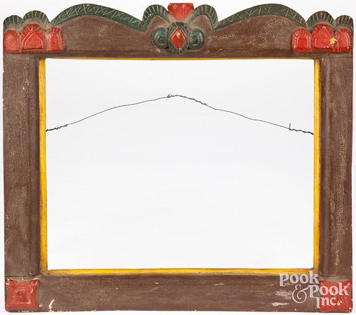 CARVED AND PAINTED FOLK ART FRAME, CA.