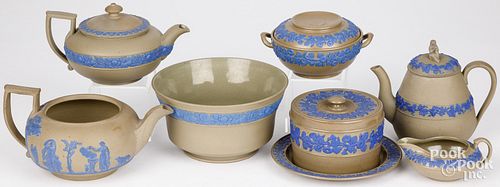 WEDGWOOD DRABWARE WITH BLUE RELIEF DECORATIONWedgwood