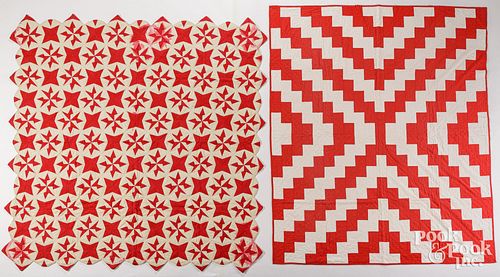 TWO RED AND WHITE PIECED QUILTSTwo 2fb1fd8