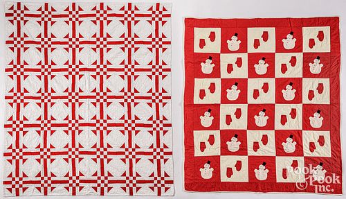 TWO RED AND WHITE PIECED QUILTSTwo 2fb1fdb