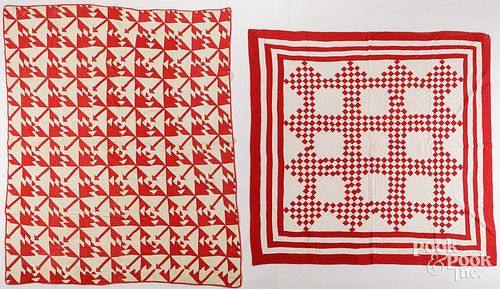 TWO RED AND WHITE PIECED QUILTSTwo 2fb1fdd