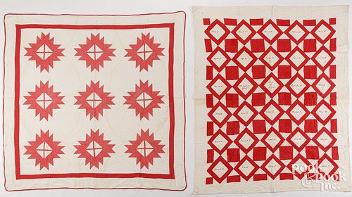 TWO RED AND WHITE PIECED QUILTSTwo 2fb1fdf