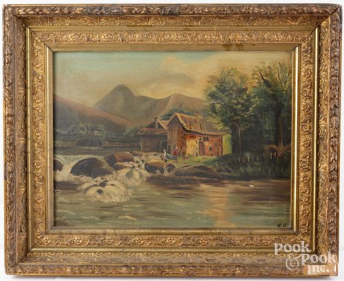 OIL ON CANVAS RIVER SCENE CA  2fb211c