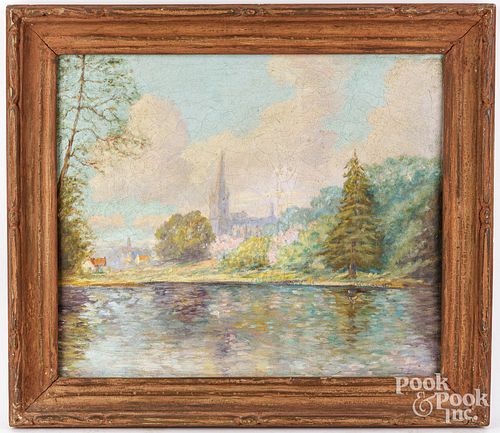 OIL ON CANVAS RIVER SCENE 20TH 2fb20f0