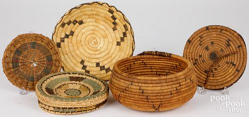 THREE WOVEN NATIVE AMERICAN INDIAN BASKETSThree