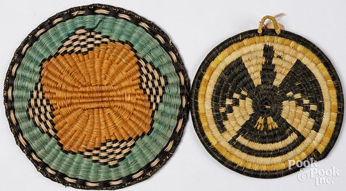 TWO HOPI INDIAN WOVEN TRAYSTwo Hopi